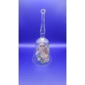 Vintage West Virginia Glass Handmade Owl On Branch Clear Hand Bell